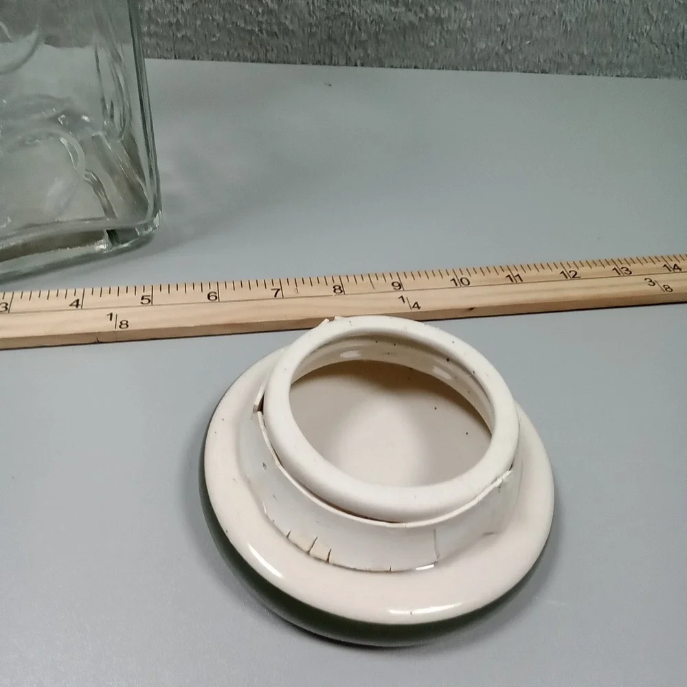 Vintage Tall Square Glass Apple Canister Embossed Fruit Jar Ceramic Lid 12.5in